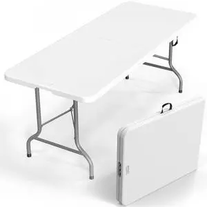 VINGLI 6 Foot Plastic Folding Table Portable Long Table for Indoor Outdoor Use Rectangular with Carrying Handle, Smooth HDPE Tabletop, White VINGLI 6 Foot Plastic Folding Table Portable Long Table for Indoor Outdoor Use Rectangular with Carrying Handle, Smooth HDPE Tabletop, White