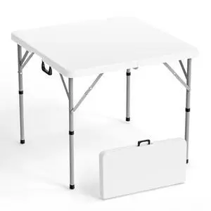 VINGLI 34" Fold in Half Square Table, Bi-Folding Commercial Portable Plastic Dining Table for Kitchen Outdoor Party Wedding Event, White VINGLI 34" Fold in Half Square Table, Bi-Folding Commercial Portable Plastic Dining Table for Kitchen Outdoor Party Wedding Event, White