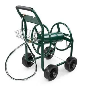 VINGLI 4-Wheel Garden Hose Reel Cart with Storage Basket, Portable Residential Hose Reel Cart, Lawn Watering, for Garden Backyard and Farm (Green) VINGLI 4-Wheel Garden Hose Reel Cart with Storage Basket, Portable Residential Hose Reel Cart, Lawn Watering, for Garden Backyard and Farm (Green)