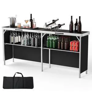 VINGLI 78" Portable Bar Table, 2-Tier Shelves, Mobile Bar Table for Events, Party, Camping, Picnic, Tradeshow, Indoor with Black Skirt (1, 78") VINGLI 78" Portable Bar Table, 2-Tier Shelves, Mobile Bar Table for Events, Party, Camping, Picnic, Tradeshow, Indoor with Black Skirt (1, 78")