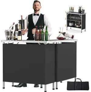 VINGLI 39" Portable Bar Table, 3-Tier Shelves, Mobile Bar Table for Events, Party, Camping, Picnic, Tradeshow, Indoor with Black Skirt(1 Pack) (2, 39") VINGLI 39" Portable Bar Table, 3-Tier Shelves, Mobile Bar Table for Events, Party, Camping, Picnic, Tradeshow, Indoor with Black Skirt(1 Pack) (2, 39")