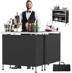 VINGLI 43" Portable Bar Table, 3-Tier Shelves, Mobile Bar Table for Events, Party, Camping, Picnic, Tradeshow, Indoor with Black Skirt (2, 43") VINGLI 43" Portable Bar Table, 3-Tier Shelves, Mobile Bar Table for Events, Party, Camping, Picnic, Tradeshow, Indoor with Black Skirt (2, 43")