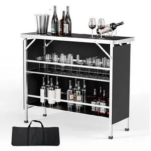 VINGLI 43" Portable Bar Table, 3-Tier Shelves, Mobile Bar Table for Events, Party, Camping, Picnic, Tradeshow, Indoor with Black Skirt(1, 43") VINGLI 43" Portable Bar Table, 3-Tier Shelves, Mobile Bar Table for Events, Party, Camping, Picnic, Tradeshow, Indoor with Black Skirt(1, 43")