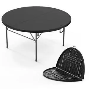 VINGLI 5 FT Black Round Bi-Folding Commercial Table, 60 inch Portable Plastic Dining Card Table for Kitchen Party Wedding Event, 2-Pack VINGLI 5 FT Black Round Bi-Folding Commercial Table, 60 inch Portable Plastic Dining Card Table for Kitchen Party Wedding Event, 2-Pack