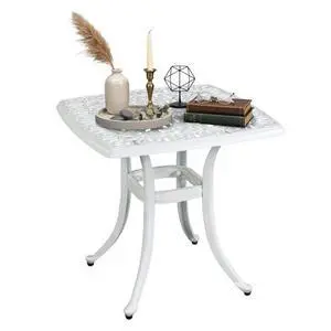VINGLI 21 Cast Aluminum Outdoor Side Table with 1.6 Umbrella Hole, All Weather Square Patio Coffee Table Bistro Table End Table for Yard Porch Poolside(White) VINGLI 21 Cast Aluminum Outdoor Side Table with 1.6 Umbrella Hole, All Weather Square Patio Coffee Table Bistro Table End Table for Yard Porch Poolside(White)