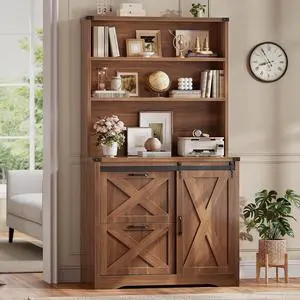 2 Drawer File Cabinet, Farmhouse Filing Cabinet for Home Office fits Legal/Letter/A4 File, Office File Cabinets with Printer Stand, Sliding Bar Door and Storage Bookshelf, Walnut 2 Drawer File Cabinet, Farmhouse Filing Cabinet for Home Office fits Legal/Letter/A4 File, Office File Cabinets with Printer Stand, Sliding Bar Door and Storage Bookshelf, Walnut