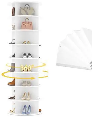 8 Tier Rotating Shoe Rack, Shoe Tower Organizer, Spinning Lazy Susan Display Storage Rack Round Carousel Vertical Handbag Closet (White, 23.6×23.6×72) 8 Tier Rotating Shoe Rack, Shoe Tower Organizer, Spinning Lazy Susan Display Storage Rack Round Carousel Vertical Handbag Closet (White, 23.6×23.6×72)