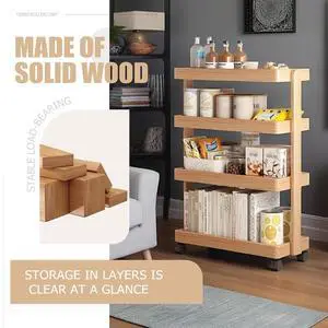 4 Tier Wood Mobile Cart Storage Cart with Wheels, Multifunctional Storage Trolley ShelvingUnit, for Laundry Kitchen Narrow Places,40 * 20 * 80cm 4 Tier Wood Mobile Cart Storage Cart with Wheels, Multifunctional Storage Trolley ShelvingUnit, for Laundry Kitchen Narrow Places,40 * 20 * 80cm