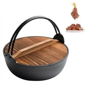 Cast Iron Shabu Shabu Hot Pot Sukiyaki Pan Sukiyaki Nabe Non-Stick Open Fire Camping Kitchen Induction Cookware with Wooden Lid,27 cm Cast Iron Shabu Shabu Hot Pot Sukiyaki Pan Sukiyaki Nabe Non-Stick Open Fire Camping Kitchen Induction Cookware with Wooden Lid,27 cm