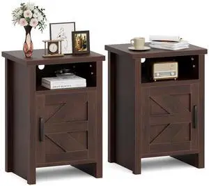 Farmhouse Nightstand, Modern Bedside Table with Barn Door and Shelf, Rustic End Table Side Table for Bedroom,Living Room (2, Classic Brown) Farmhouse Nightstand, Modern Bedside Table with Barn Door and Shelf, Rustic End Table Side Table for Bedroom,Living Room (2, Classic Brown)