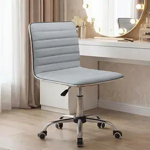 Vanity Office Desk Chair with Wheels, Armless Small Cute Leather Makeup Computer Task Chair Adjustable Height 360° Swivel (Light Grey) Vanity Office Desk Chair with Wheels, Armless Small Cute Leather Makeup Computer Task Chair Adjustable Height 360° Swivel (Light Grey)