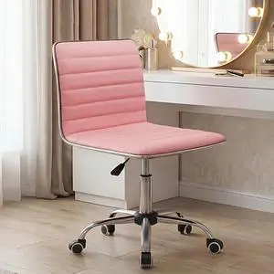 Vanity Office Desk Chair with Wheels, Armless Small Cute Leather Makeup Computer Task Chair Adjustable Height 360° Swivel (Pink) Vanity Office Desk Chair with Wheels, Armless Small Cute Leather Makeup Computer Task Chair Adjustable Height 360° Swivel (Pink)