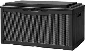 100 Gallon Deck Box, Waterproof Outdoor Storage Box with Cushion (Black) 100 Gallon Deck Box, Waterproof Outdoor Storage Box with Cushion (Black)