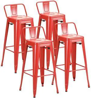 30 Inch Metal Bar Stools Set of 4, Counter Height Stools, Industrial Bar Chairs Patio Stool Stackable Stool for Kitchen/Dining Room/Indoor Outdoor(Red, 30'' Lower Back) 30 Inch Metal Bar Stools Set of 4, Counter Height Stools, Industrial Bar Chairs Patio Stool Stackable Stool for Kitchen/Dining Room/Indoor Outdoor(Red, 30'' Lower Back)