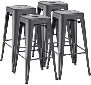 30 Inch Metal Bar Stools Set of 4, Counter Height Stools, Industrial Bar Chairs Patio Stool Stackable Stool for Kitchen/Dining Room/Indoor Outdoor(Gray, 30'' Backless) 30 Inch Metal Bar Stools Set of 4, Counter Height Stools, Industrial Bar Chairs Patio Stool Stackable Stool for Kitchen/Dining Room/Indoor Outdoor(Gray, 30'' Backless)