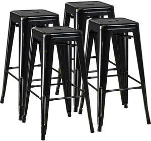 30 Inch Metal Bar Stools Set of 4, Counter Height Stools, Industrial Bar Chairs Patio Stool Stackable Stool for Kitchen/Dining Room/Indoor Outdoor(Black Gold, 30'' Backless) 30 Inch Metal Bar Stools Set of 4, Counter Height Stools, Industrial Bar Chairs Patio Stool Stackable Stool for Kitchen/Dining Room/Indoor Outdoor(Black Gold, 30'' Backless)