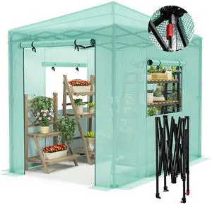 Walk-in Greenhouse, Instant Pop Up Green House for Outdoors with Zippered Door and 2 Roll-up Windows, PE Cover, Portable and Easy Assemble (Green, 8x6 Feet) Walk-in Greenhouse, Instant Pop Up Green House for Outdoors with Zippered Door and 2 Roll-up Windows, PE Cover, Portable and Easy Assemble (Green, 8x6 Feet)