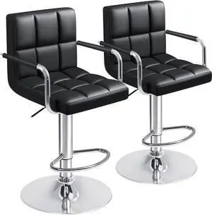 Bar Stools with Armrest Modern PU Leather Swivel Adjustable Hydraulic Bar Stool X-Large Base and Seat Square Counter Height Stool Set of 2 (Black) Bar Stools with Armrest Modern PU Leather Swivel Adjustable Hydraulic Bar Stool X-Large Base and Seat Square Counter Height Stool Set of 2 (Black)