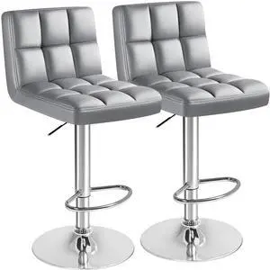 Bar Stools Modern Pu Leather Swivel Adjustable Hydraulic Bar Stool Square Counter Height Stool Set of 2 (Light Gray) Bar Stools Modern Pu Leather Swivel Adjustable Hydraulic Bar Stool Square Counter Height Stool Set of 2 (Light Gray)