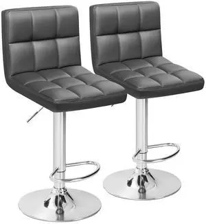 Bar Stools Modern Pu Leather Swivel Adjustable Hydraulic Bar Stool Square Counter Height Stool Set of 2 (Gray) Bar Stools Modern Pu Leather Swivel Adjustable Hydraulic Bar Stool Square Counter Height Stool Set of 2 (Gray)