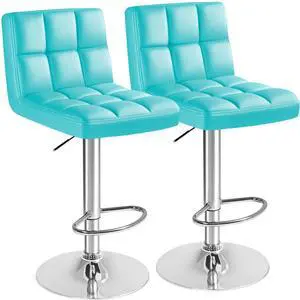 Bar Stools Modern Pu Leather Swivel Adjustable Hydraulic Bar Stool Square Counter Height Stool Set of 2 (Blue) Bar Stools Modern Pu Leather Swivel Adjustable Hydraulic Bar Stool Square Counter Height Stool Set of 2 (Blue)