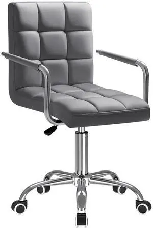 Vanity Office Chair with Wheels,Makeup PU Leather Executive Chair Modern Adjustable Home Desk Retro Comfortable Work Chair 360 Degree Swivel with Arms (Grey) Vanity Office Chair with Wheels,Makeup PU Leather Executive Chair Modern Adjustable Home Desk Retro Comfortable Work Chair 360 Degree Swivel with Arms (Grey)