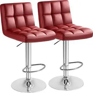 Bar Stools Modern Pu Leather Swivel Adjustable Hydraulic Bar Stool Square Counter Height Stool Set of 2 (Wine Red) Bar Stools Modern Pu Leather Swivel Adjustable Hydraulic Bar Stool Square Counter Height Stool Set of 2 (Wine Red)