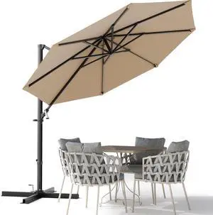 10ft Cantilever Patio Umbrella, Round Large Outdoor Umbrella with 360-Degree Rotation, Hanging Offset Market Sun Umbrella, Easy Tilt and Heavy-Duty Frame, for Patio Backyard Garden, Brown 10ft Cantilever Patio Umbrella, Round Large Outdoor Umbrella with 360-Degree Rotation, Hanging Offset Market Sun Umbrella, Easy Tilt and Heavy-Duty Frame, for Patio Backyard Garden, Brown