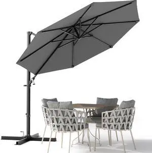 10ft Cantilever Patio Umbrella, Round Large Outdoor Umbrella with 360-Degree Rotation, Hanging Offset Market Sun Umbrella, Easy Tilt and Heavy-Duty Frame, for Patio Backyard Garden, Gray 10ft Cantilever Patio Umbrella, Round Large Outdoor Umbrella with 360-Degree Rotation, Hanging Offset Market Sun Umbrella, Easy Tilt and Heavy-Duty Frame, for Patio Backyard Garden, Gray
