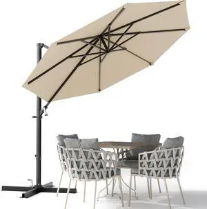 10ft Cantilever Patio Umbrella, Round Large Outdoor Umbrella with 360-Degree Rotation, Hanging Offset Market Sun Umbrella, Easy Tilt and Heavy-Duty Frame, for Patio Backyard Garden, Beige 10ft Cantilever Patio Umbrella, Round Large Outdoor Umbrella with 360-Degree Rotation, Hanging Offset Market Sun Umbrella, Easy Tilt and Heavy-Duty Frame, for Patio Backyard Garden, Beige