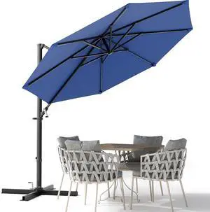 10ft Cantilever Patio Umbrella, Round Large Outdoor Umbrella with 360-Degree Rotation, Hanging Offset Market Sun Umbrella, Easy Tilt and Heavy-Duty Frame, for Patio Backyard Garden, Navy Blue 10ft Cantilever Patio Umbrella, Round Large Outdoor Umbrella with 360-Degree Rotation, Hanging Offset Market Sun Umbrella, Easy Tilt and Heavy-Duty Frame, for Patio Backyard Garden, Navy Blue