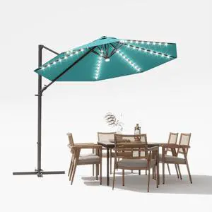 10ft Solar LED Patio Umbrella, Round Cantilever Outdoor Umbrella with Solar Lights and 360-Degree Rotation, Large Hanging Offset Market Umbrella with Easy Tilt for Patio Deck Garden,Turquoise 10ft Solar LED Patio Umbrella, Round Cantilever Outdoor Umbrella with Solar Lights and 360-Degree Rotation, Large Hanging Offset Market Umbrella with Easy Tilt for Patio Deck Garden,Turquoise