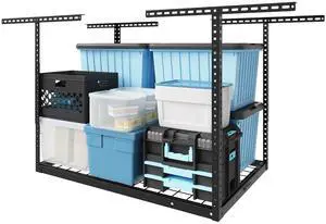 2x3 Overhead Garage Storage Rack, Adjustable Organization System, Heavy-Duty Metal Ceiling Racks, 155lbs Weight Capacity, Black, Classic Series 2x3 Overhead Garage Storage Rack, Adjustable Organization System, Heavy-Duty Metal Ceiling Racks, 155lbs Weight Capacity, Black, Classic Series