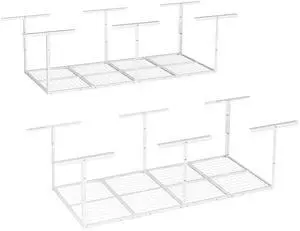 3x8 Overhead Garage Storage Rack, Adjustable Storage Organization System, Heavy Duty Metal Garage Ceiling Storage Racks, 2 pack, White, Classic Series 3x8 Overhead Garage Storage Rack, Adjustable Storage Organization System, Heavy Duty Metal Garage Ceiling Storage Racks, 2 pack, White, Classic Series