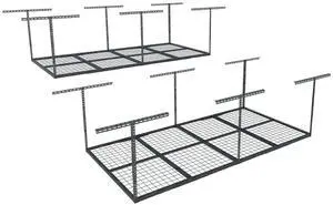 4x8 Overhead Garage Storage Rack, Adjustable Organization System, Heavy-Duty Metal Ceiling Racks, 2 Pack, Hammertone, Classic Series 4x8 Overhead Garage Storage Rack, Adjustable Organization System, Heavy-Duty Metal Ceiling Racks, 2 Pack, Hammertone, Classic Series