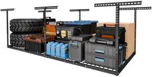 4x8 Overhead Garage Storage Rack, Adjustable Organization System, Heavy-Duty Metal Ceiling Racks, 750lbs Weight Capacity, Hammertone, Classic Series 4x8 Overhead Garage Storage Rack, Adjustable Organization System, Heavy-Duty Metal Ceiling Racks, 750lbs Weight Capacity, Hammertone, Classic Series