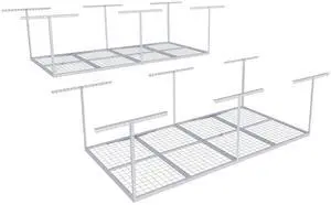 4x8 Overhead Garage Storage Rack, Adjustable Organization System, Heavy-Duty Metal Ceiling Racks, 2 pack, White, Classic Series 4x8 Overhead Garage Storage Rack, Adjustable Organization System, Heavy-Duty Metal Ceiling Racks, 2 pack, White, Classic Series