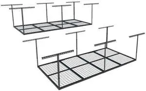 4x8 Overhead Garage Storage Rack, Adjustable Organization System, Heavy-Duty Metal Ceiling Racks, 2 pack, Black, Classic Series 4x8 Overhead Garage Storage Rack, Adjustable Organization System, Heavy-Duty Metal Ceiling Racks, 2 pack, Black, Classic Series