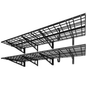 2-Pack 2x6ft Garage Shelving with Hooks 24-inch-by-72-inch Wall Shelf Garage Storage Racks Floating Shelves, Black, Classic Series 2-Pack 2x6ft Garage Shelving with Hooks 24-inch-by-72-inch Wall Shelf Garage Storage Racks Floating Shelves, Black, Classic Series
