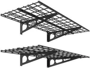 2-Pack 2x4ft 24-inch-by-48-inch Wall Shelf Garage Storage Rack Wall Mounted Floating Shelves, Black, Classic Series 2-Pack 2x4ft 24-inch-by-48-inch Wall Shelf Garage Storage Rack Wall Mounted Floating Shelves, Black, Classic Series