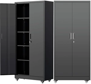 73" Metal Storage Cabinet with Wheels, Garage Storage Cabinet with 4 Adjustable Shelves & Lockable Doors for Garage Home Office, Heavy Duty Tool Cabinets 73" Metal Storage Cabinet with Wheels, Garage Storage Cabinet with 4 Adjustable Shelves & Lockable Doors for Garage Home Office, Heavy Duty Tool Cabinets