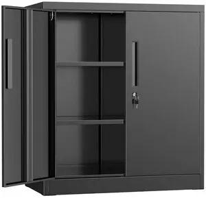 Metal Storage Cabinet, Garage Cabinet with Doors and Shelves 36" Hx32 Wx16 D, Steel Lockable File Cabinets for Office, Home, Garage, Basement, Industrial, Black Metal Storage Cabinet, Garage Cabinet with Doors and Shelves 36" Hx32 Wx16 D, Steel Lockable File Cabinets for Office, Home, Garage, Basement, Industrial, Black