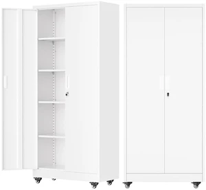 73" Metal Storage Cabinet with Wheels, Garage Storage Cabinet with 4 Adjustable Shelves & Lockable Doors for Garage Home Office, Heavy Duty Tool CabinetsWhite 73" Metal Storage Cabinet with Wheels, Garage Storage Cabinet with 4 Adjustable Shelves & Lockable Doors for Garage Home Office, Heavy Duty Tool CabinetsWhite