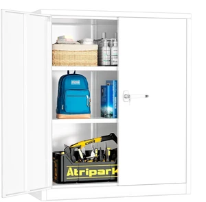 Locking Cabinet, Metal Storage Cabinets with Doors and Adjustment Shelves, 36" Garage Cabinets with Lock for Home, Office, File Pantry, Kitchen - White Locking Cabinet, Metal Storage Cabinets with Doors and Adjustment Shelves, 36" Garage Cabinets with Lock for Home, Office, File Pantry, Kitchen - White