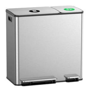 Dual Trash and Recycling Bins for Kitchen, 13+6 Gallon Stainless Steel Garbage and Recycle Bin Combo for Large Families, Dual Trash Can with Soft Close Lid & Magnetic Stickers, Silver Dual Trash and Recycling Bins for Kitchen, 13+6 Gallon Stainless Steel Garbage and Recycle Bin Combo for Large Families, Dual Trash Can with Soft Close Lid & Magnetic Stickers, Silver