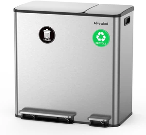 Dual Trash and Recycling Bins for Kitchen, 13.2 + 5.2 Gal (50+20L) Stainless Steel Trash and Recycle Bin Combo with Soft-Close Lid, Large Garbage Cans for Kitchen Home with 2 Magnets Sticker, Silver Dual Trash and Recycling Bins for Kitchen, 13.2 + 5.2 Gal (50+20L) Stainless Steel Trash and Recycle Bin Combo with Soft-Close Lid, Large Garbage Cans for Kitchen Home with 2 Magnets Sticker, Silver
