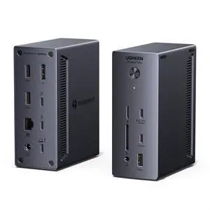 Revodok Max 13-in-1 Thunderbolt 4 Docking Station, 40Gbps with 3×TBT4 (Dual 4K@60Hz max), 180W Total Power (96W Laptop Charging), 1Gbps Ethernet, SD/TF 3.0, 3.5mm Audio Revodok Max 13-in-1 Thunderbolt 4 Docking Station, 40Gbps with 3×TBT4 (Dual 4K@60Hz max), 180W Total Power (96W Laptop Charging), 1Gbps Ethernet, SD/TF 3.0, 3.5mm Audio