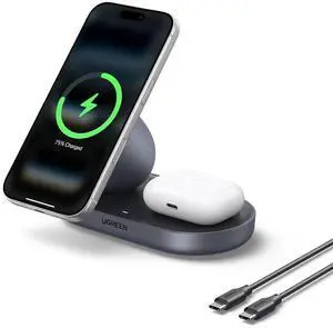 Qi2 15W 2-in-1 Wireless Charger, MagSafe Compatible Fast Charging Station for iPhone 17/16/15/14/13/12 and AirPods, Compact Magnetic Charging Stand Qi2 15W 2-in-1 Wireless Charger, MagSafe Compatible Fast Charging Station for iPhone 17/16/15/14/13/12 and AirPods, Compact Magnetic Charging Stand