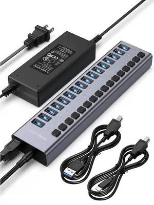 Powered USB 3.2 Hub, 10 Ports USB 3.2 Hub with 10Gbps Data Speed, Aluminum Housing, USB Hub Powered with 48W Power Adapter, USB Hub for PC/Laptop, Computer, Flash Drive, Printer, Camera Powered USB 3.2 Hub, 10 Ports USB 3.2 Hub with 10Gbps Data Speed, Aluminum Housing, USB Hub Powered with 48W Power Adapter, USB Hub for PC/Laptop, Computer, Flash Drive, Printer, Camera