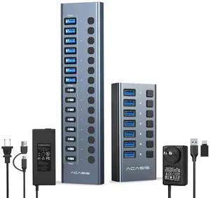 Powered USB 3.2 Hub Bundle, 16 Ports USB Hub (8 USB-A + 8 USB-C) 10Gbps Data Speed, Aluminum USB Hub with 96W Power Adapter for PC/Laptop, Flash Drive, Printer, Camera Powered USB 3.2 Hub Bundle, 16 Ports USB Hub (8 USB-A + 8 USB-C) 10Gbps Data Speed, Aluminum USB Hub with 96W Power Adapter for PC/Laptop, Flash Drive, Printer, Camera